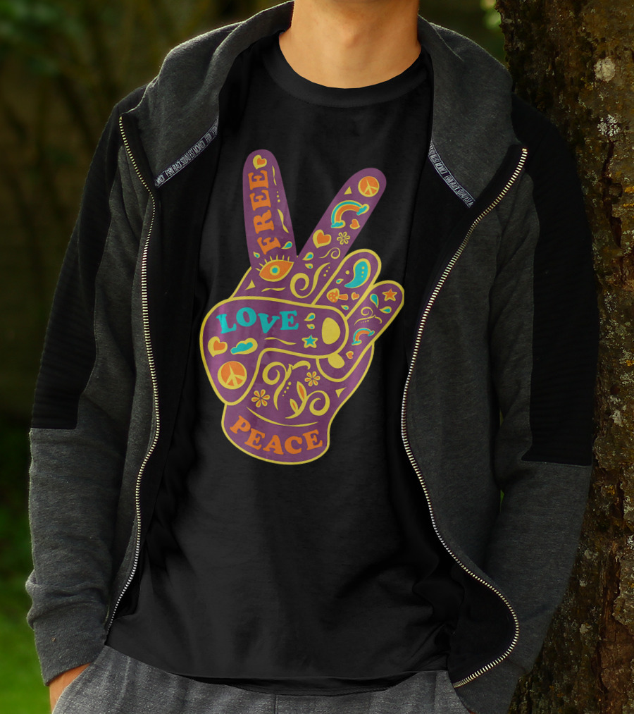 Free Love Peace Bohemian Boho Chic Peace Sign Hand T-Shirt
