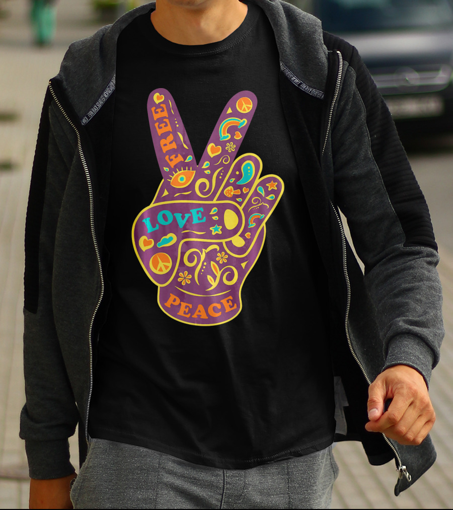Free Love Peace Bohemian Boho Chic Peace Sign Hand T-Shirt