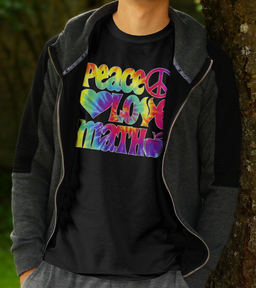 Peace Love Math Teacher Tie-Dye Symbols T-Shirt