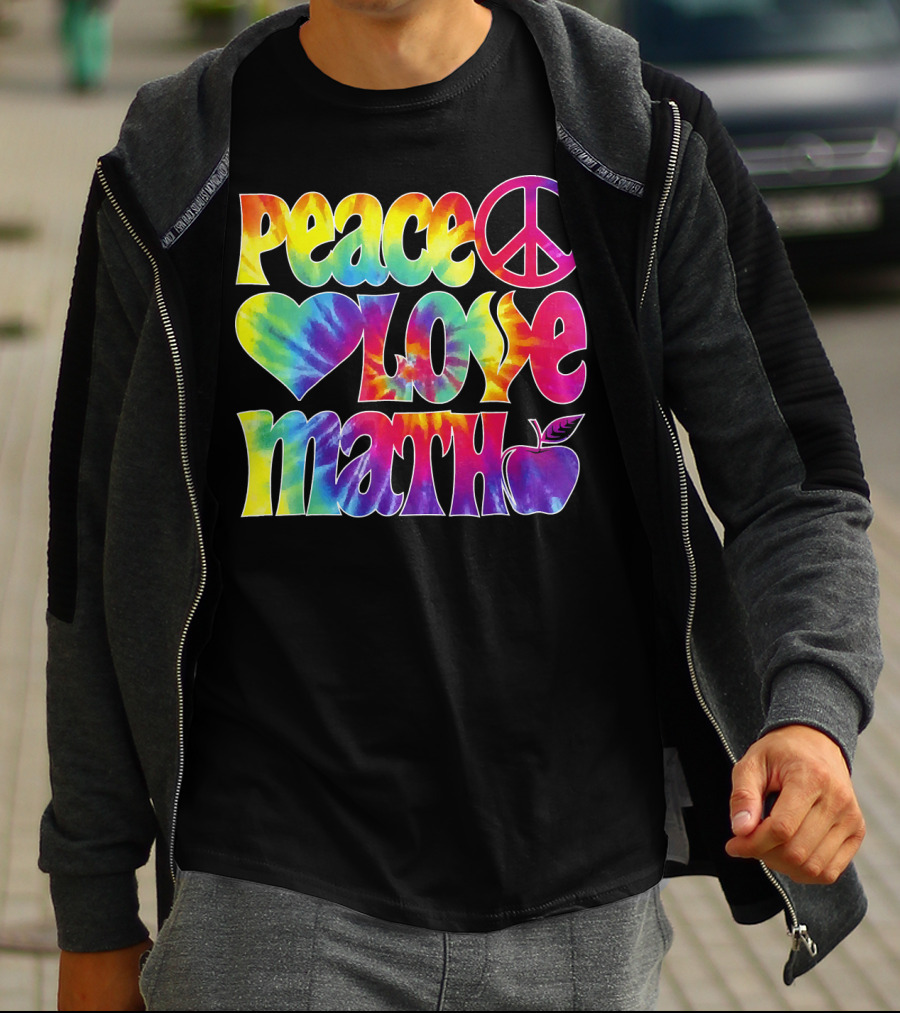 Peace Love Math Teacher Tie-Dye Symbols T-Shirt