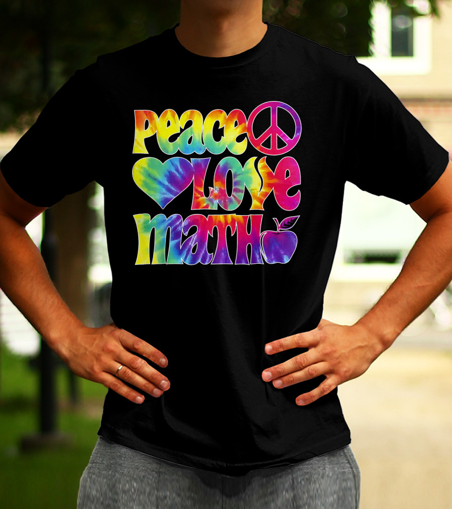 Peace Love Math Teacher Tie-Dye Symbols T-Shirt