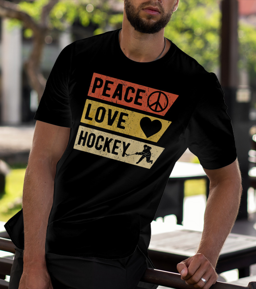 Peace Love Hockey Vintage Sports Lover T-Shirt