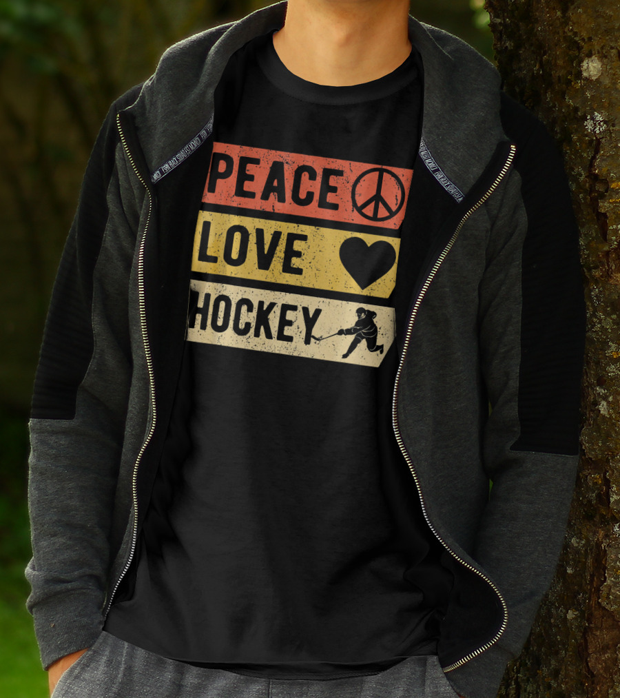 Peace Love Hockey Vintage Sports Lover T-Shirt