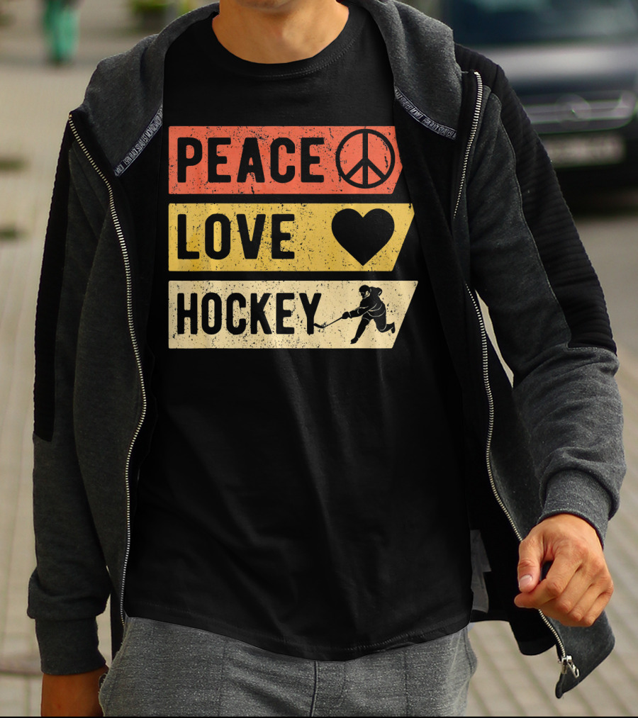 Peace Love Hockey Vintage Sports Lover T-Shirt