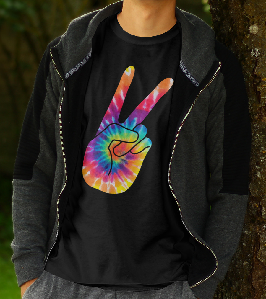 World Peace Tie-Dye V Hand Sign 60s 70s Retro T-Shirt