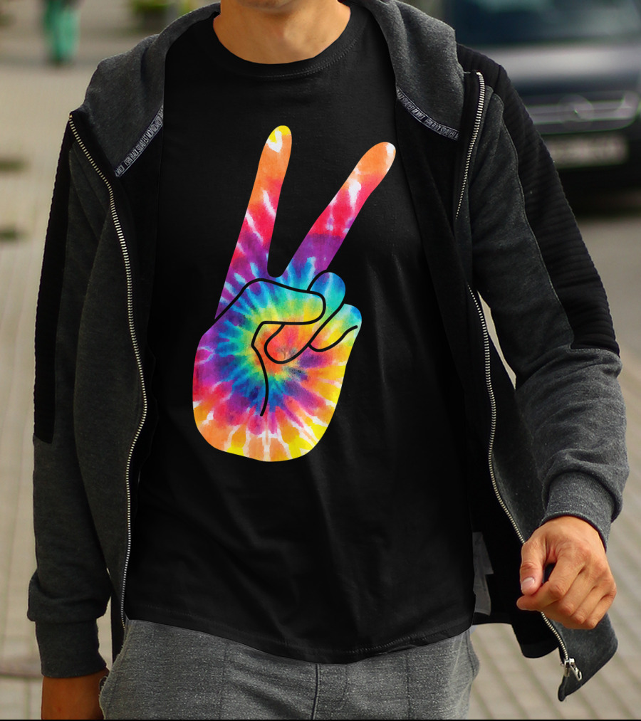 World Peace Tie-Dye V Hand Sign 60s 70s Retro T-Shirt