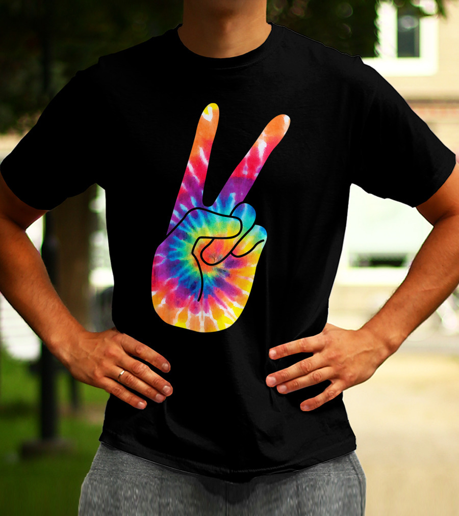 World Peace Tie-Dye V Hand Sign 60s 70s Retro T-Shirt