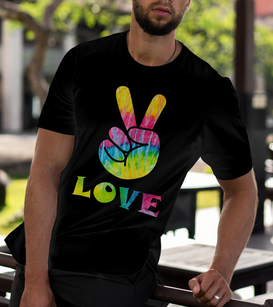 Love Tye Dye Peace Sign Rainbow Hand T-Shirt