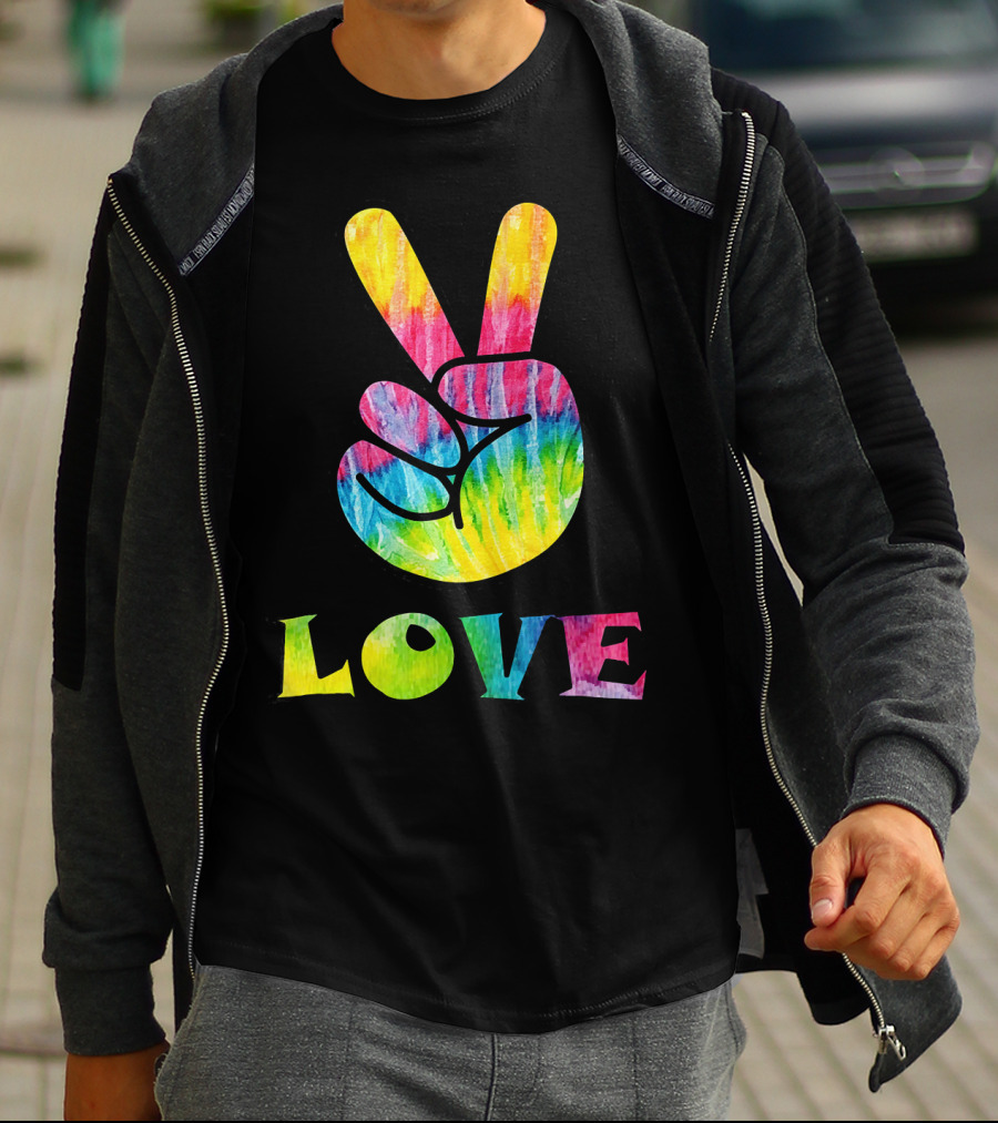 Love Tye Dye Peace Sign Rainbow Hand T-Shirt
