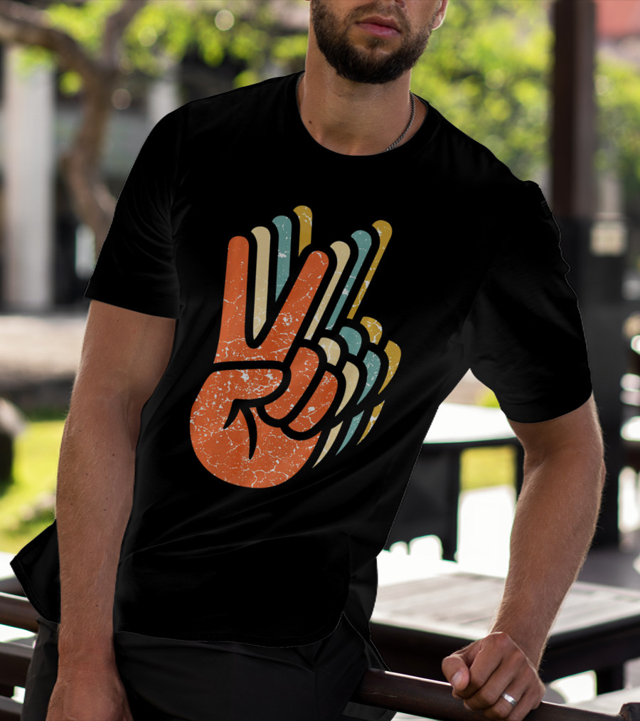 Hippie Peace Vintage 60s 70s Tie Dye Style Retro Hand Sign T-Shirt