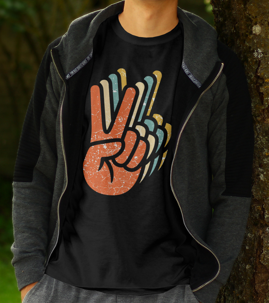 Hippie Peace Vintage 60s 70s Tie Dye Style Retro Hand Sign T-Shirt