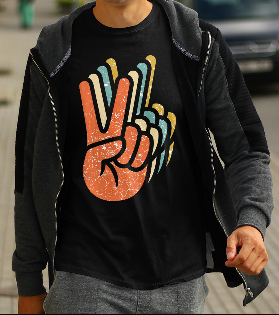 Hippie Peace Vintage 60s 70s Tie Dye Style Retro Hand Sign T-Shirt
