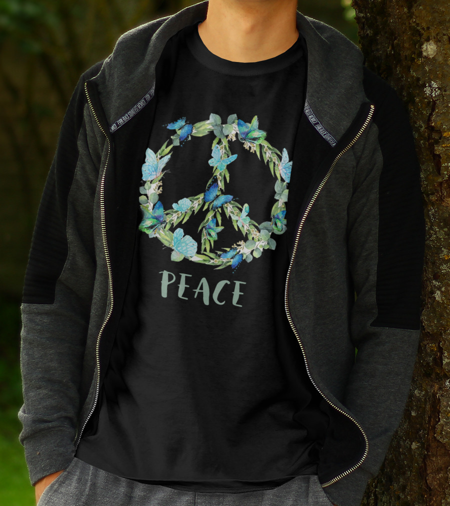 Peace Let It Be Antisocial Butterfly Floral Peace Sign With Butterflies T-Shirt