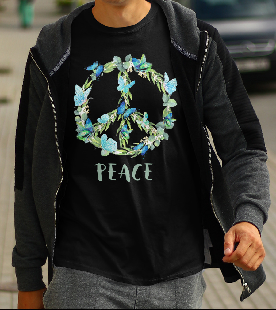 Peace Let It Be Antisocial Butterfly Floral Peace Sign With Butterflies T-Shirt