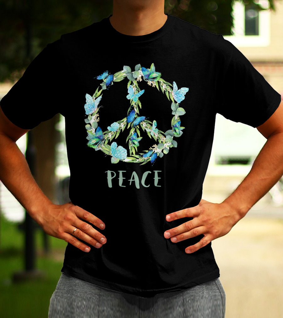 Peace Let It Be Antisocial Butterfly Floral Peace Sign With Butterflies T-Shirt