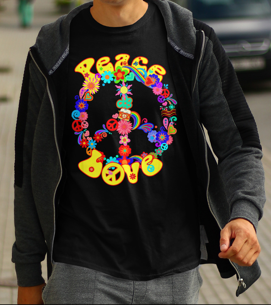 Peace Love Hippie Peace Sign Groovy 60s 70s Flower Power T-Shirt