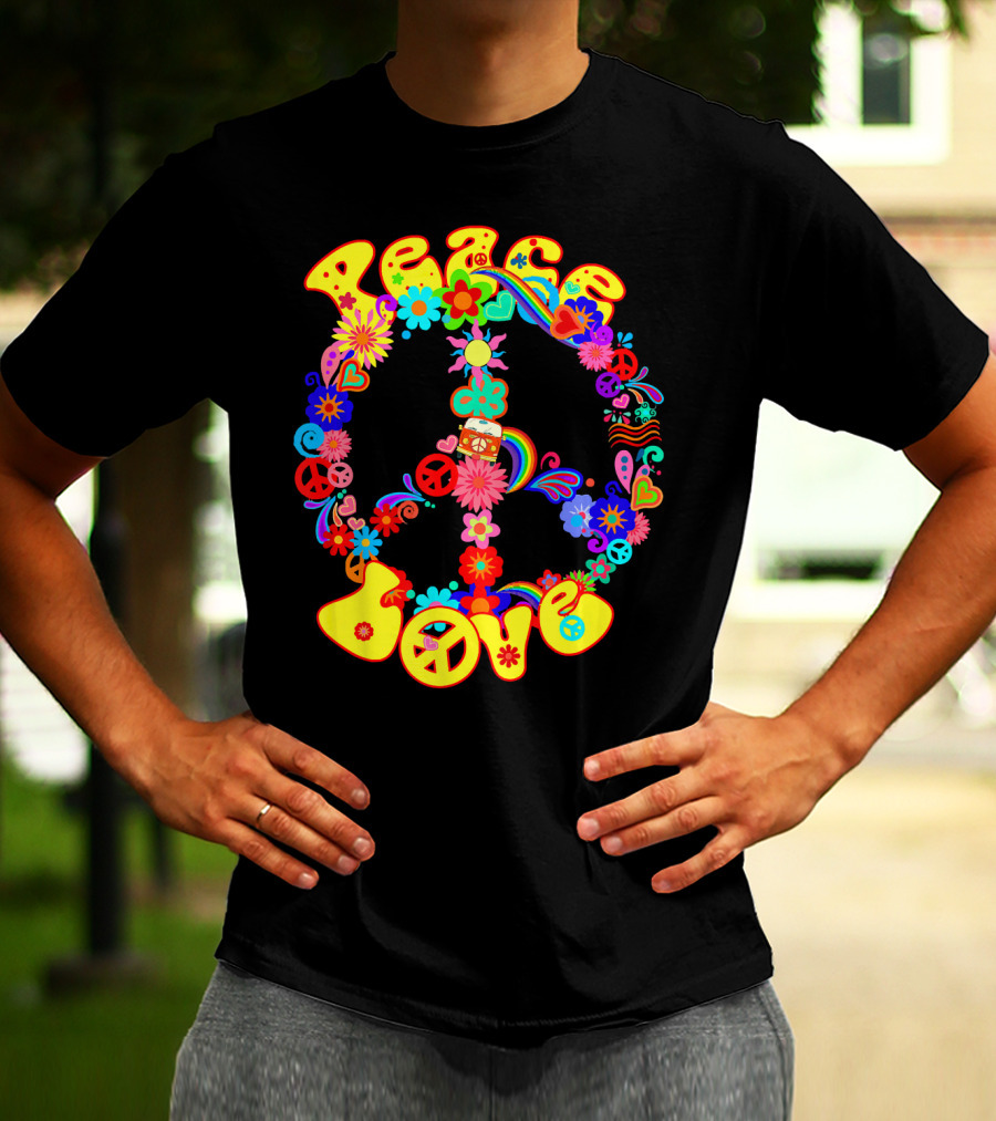 Peace Love Hippie Peace Sign Groovy 60s 70s Flower Power T-Shirt