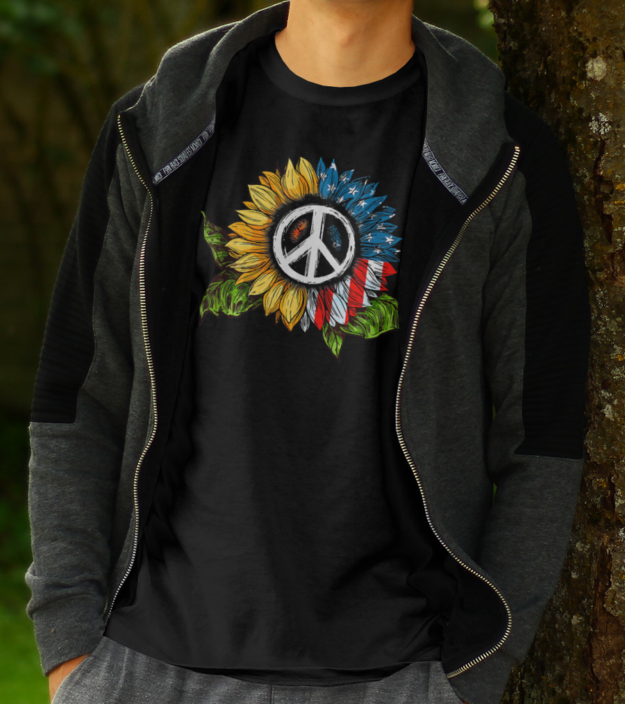 Sunflower Peace Sign American Flag T-Shirt