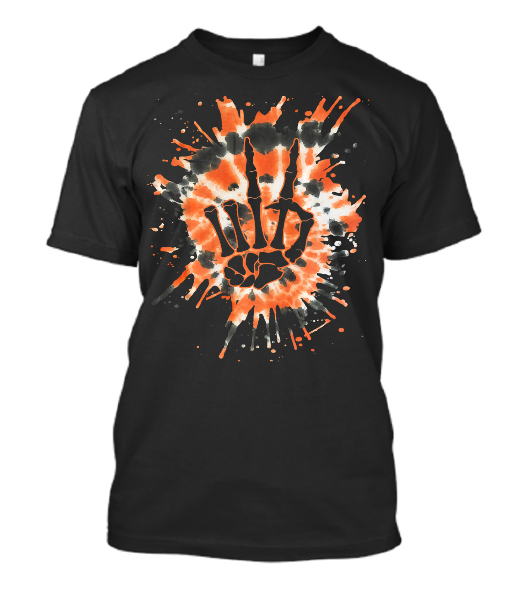 Orange Tie Dye Skeleton Hand Peace Sign T-Shirt