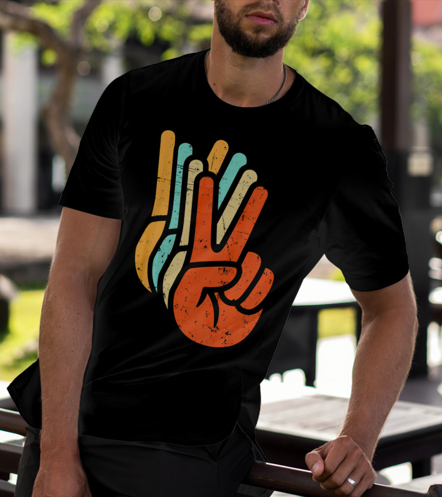 Retro Vintage Multicolor Peace Sign Hand T-Shirt