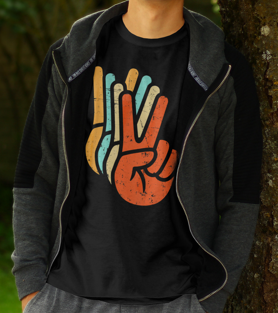 Retro Vintage Multicolor Peace Sign Hand T-Shirt