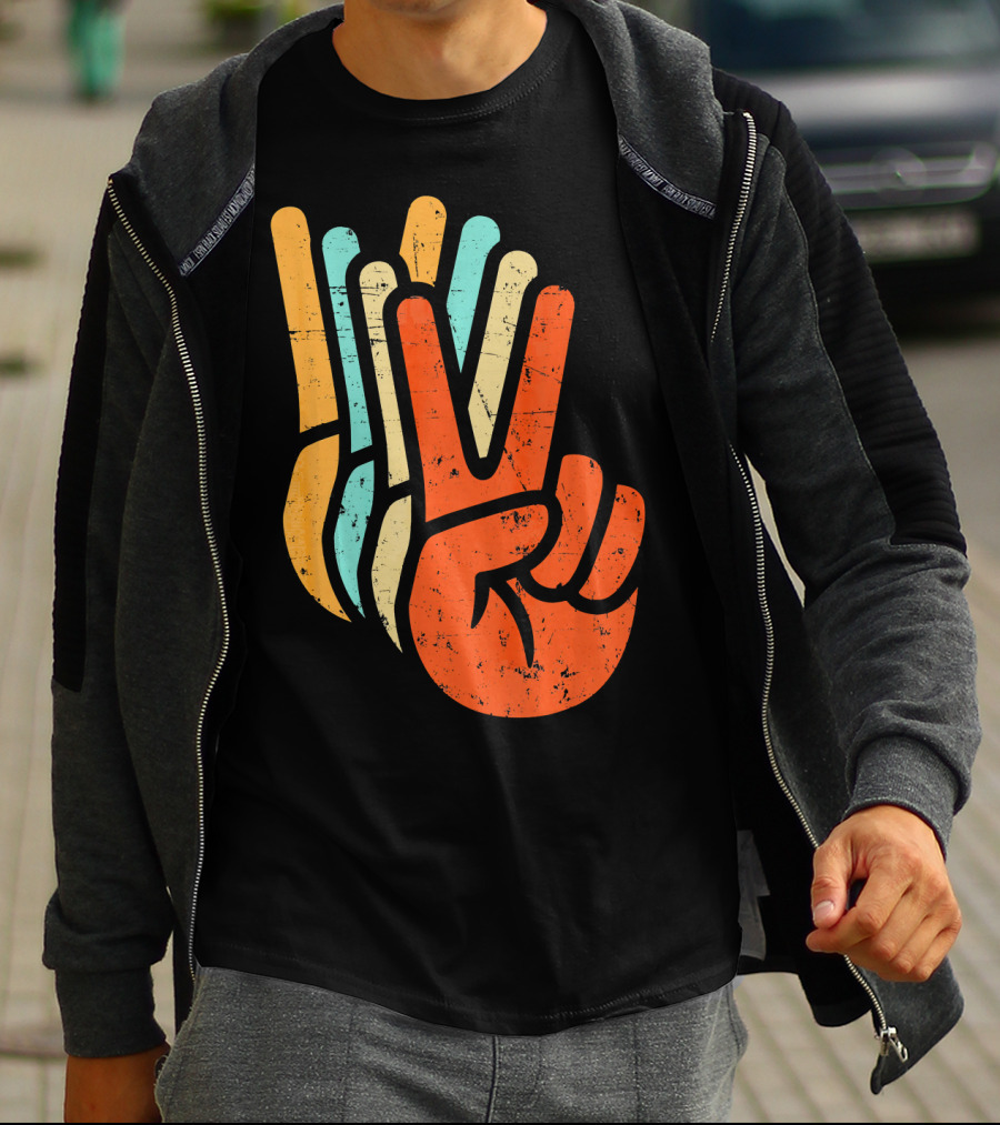 Retro Vintage Multicolor Peace Sign Hand T-Shirt