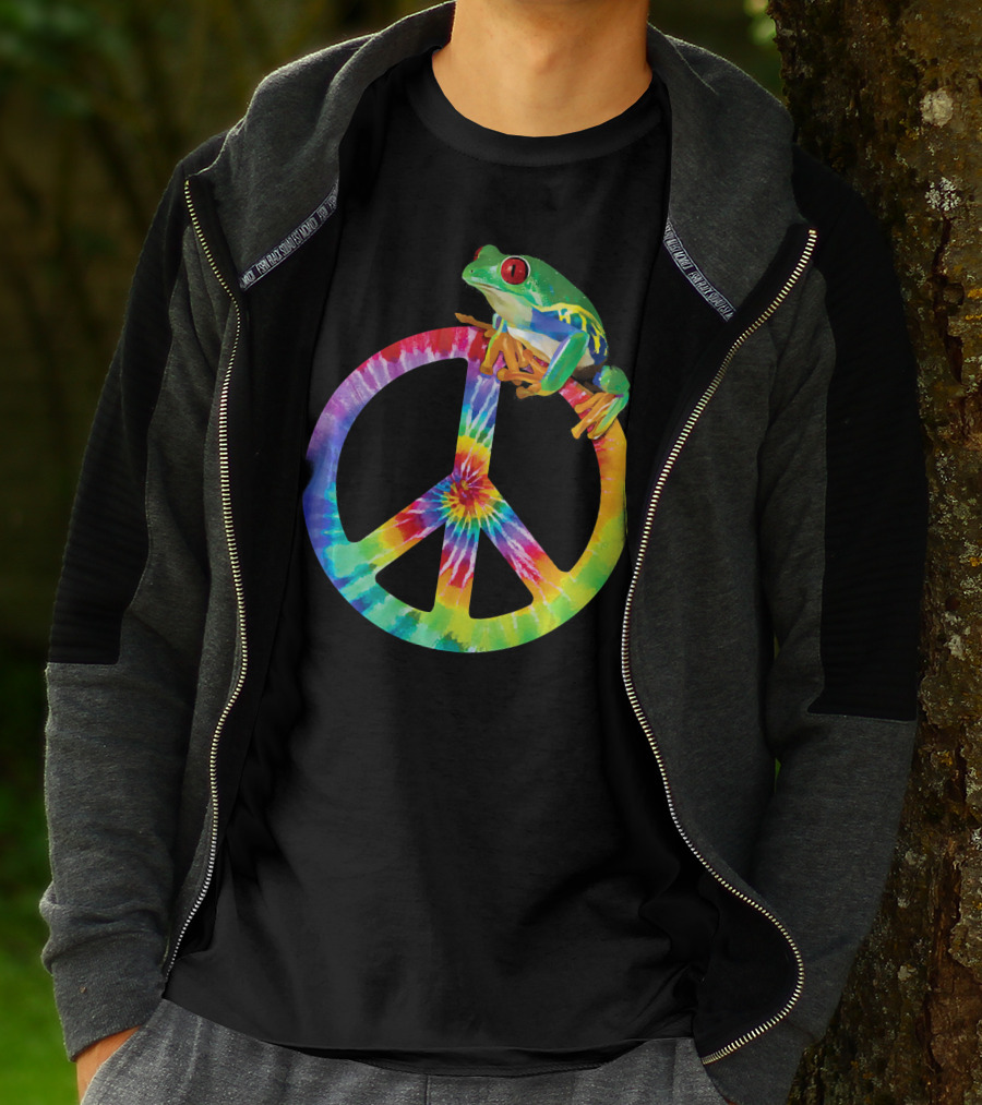 Tie Dye Tree Frog On Peace Sign T-Shirt