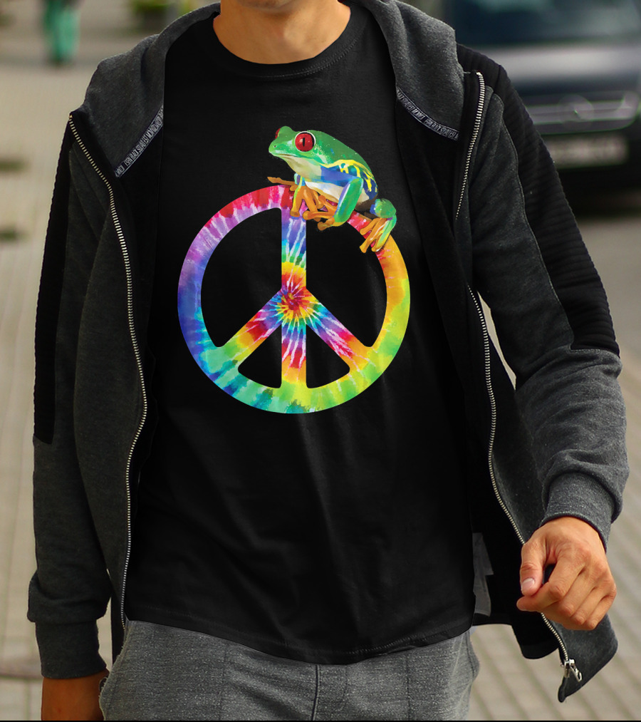 Tie Dye Tree Frog On Peace Sign T-Shirt