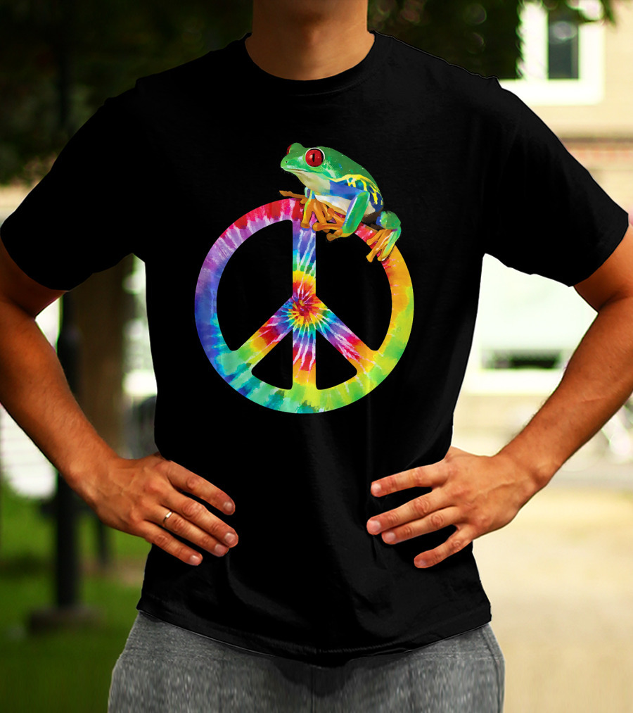 Tie Dye Tree Frog On Peace Sign T-Shirt