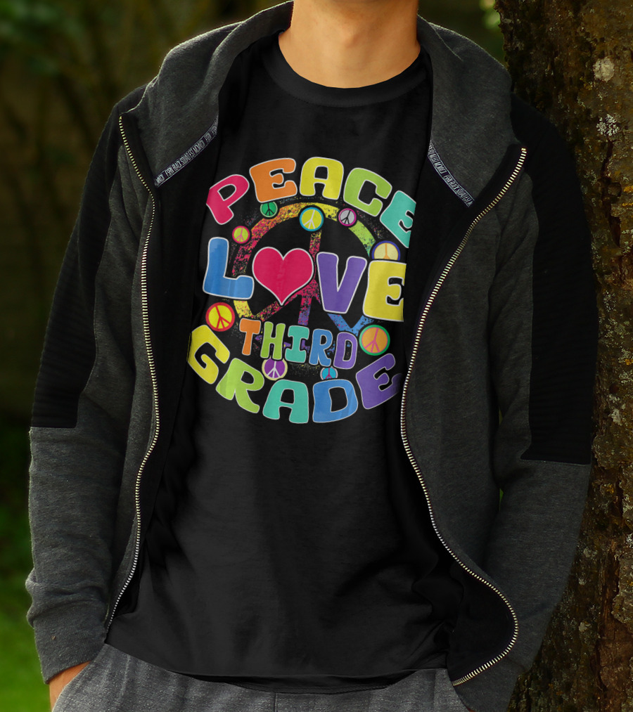 Peace Love Third Grade Back To School College Icons T-Shirt