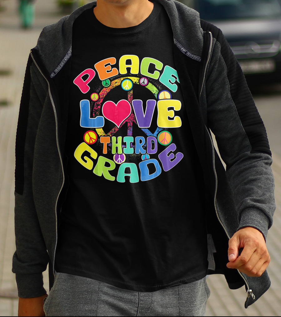 Peace Love Third Grade Back To School College Icons T-Shirt