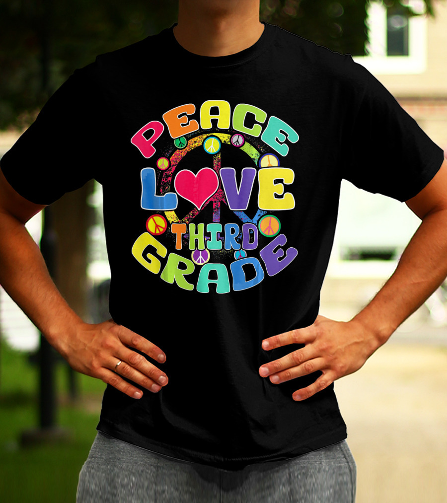 Peace Love Third Grade Back To School College Icons T-Shirt