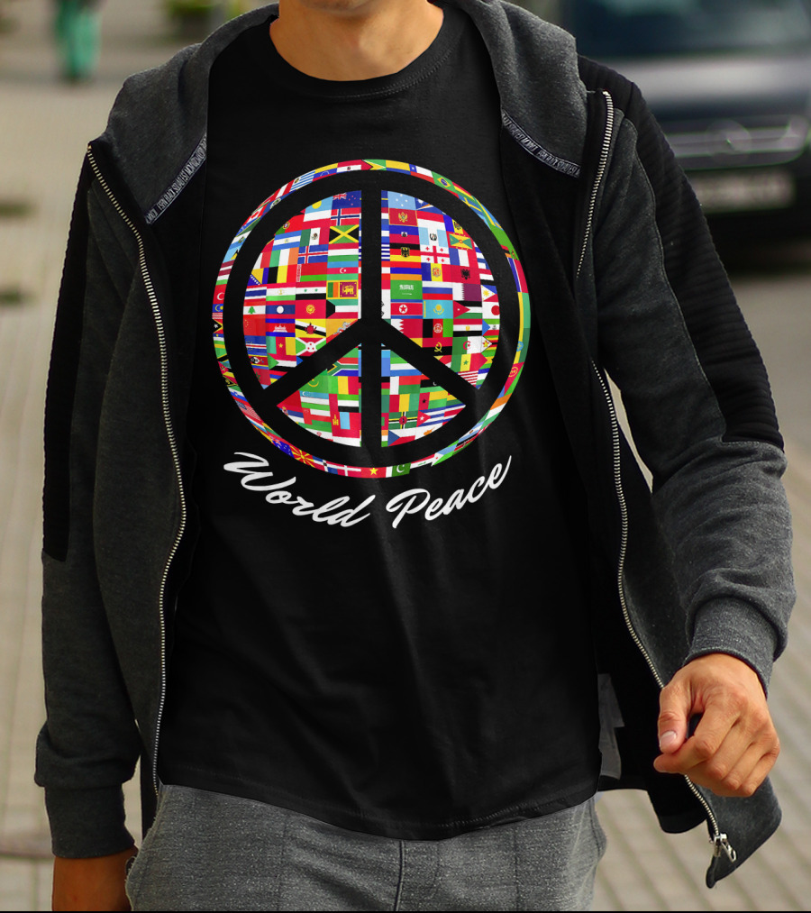 World Peace Sign Flags Of Nations Globe T-Shirt