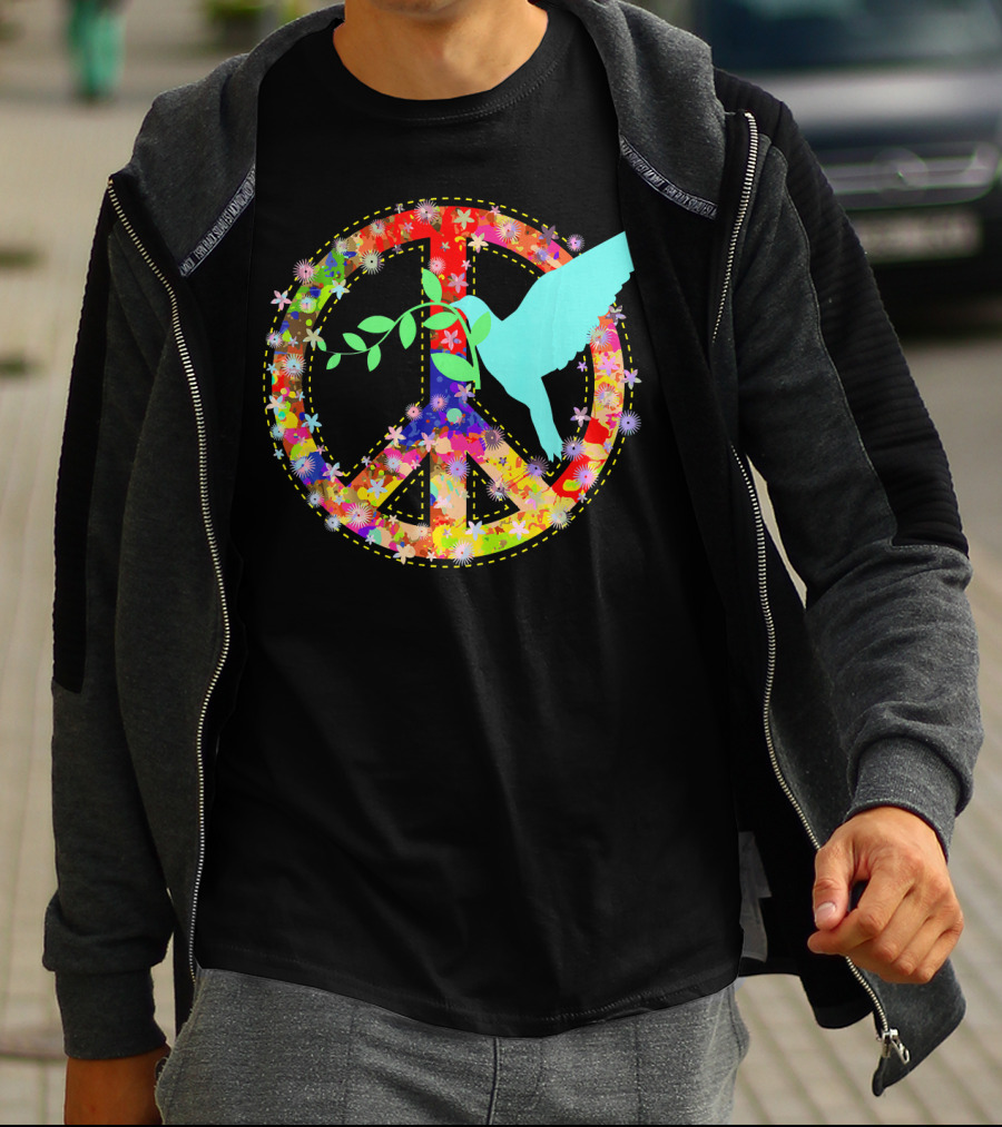 Hippie Peace Dove With Floral Peace Sign 60s 70s T-Shirt