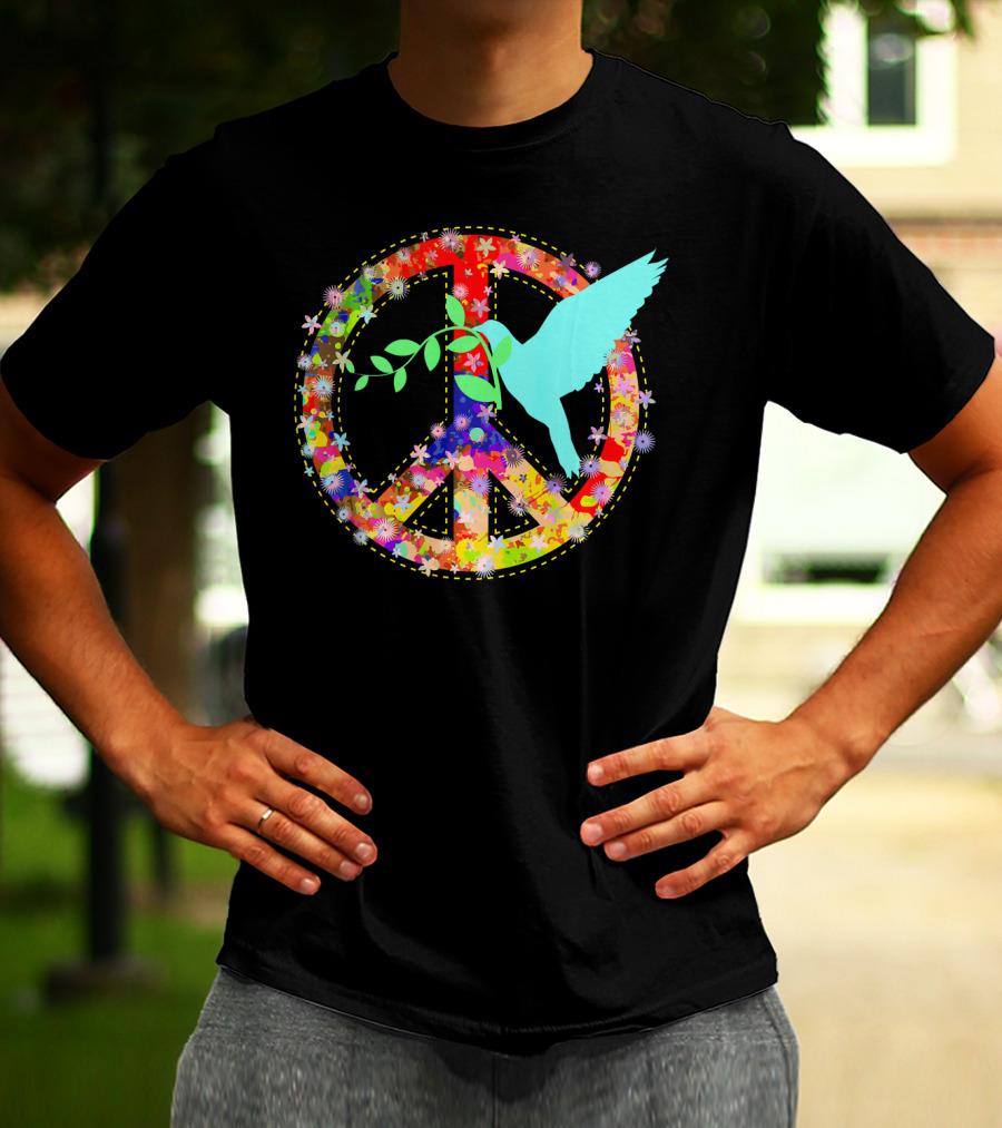 Hippie Peace Dove With Floral Peace Sign 60s 70s T-Shirt