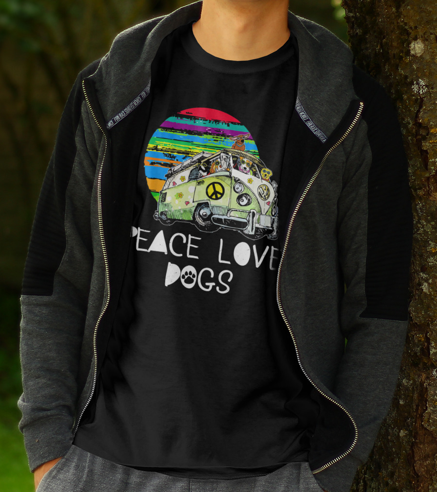 Peace Love Dogs Hippie Van Dog Lovers Vintage Peace Sign Retro Circle T-Shirt