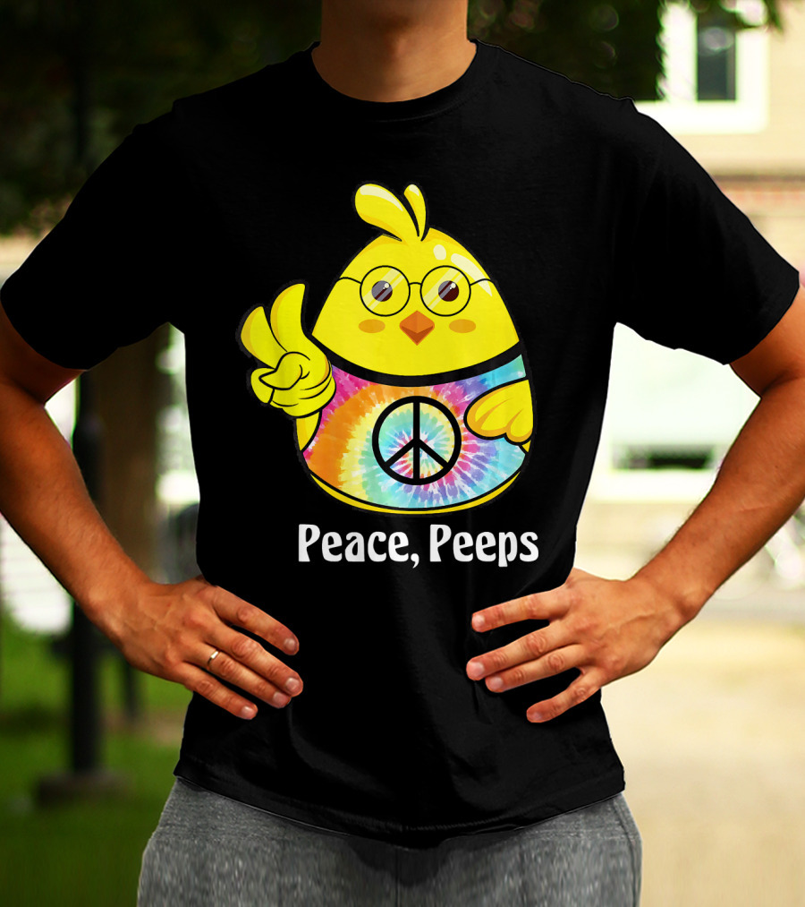 Peace Peeps Easter Tie Dye Chick With Glasses And Peace Sign T-Shirt