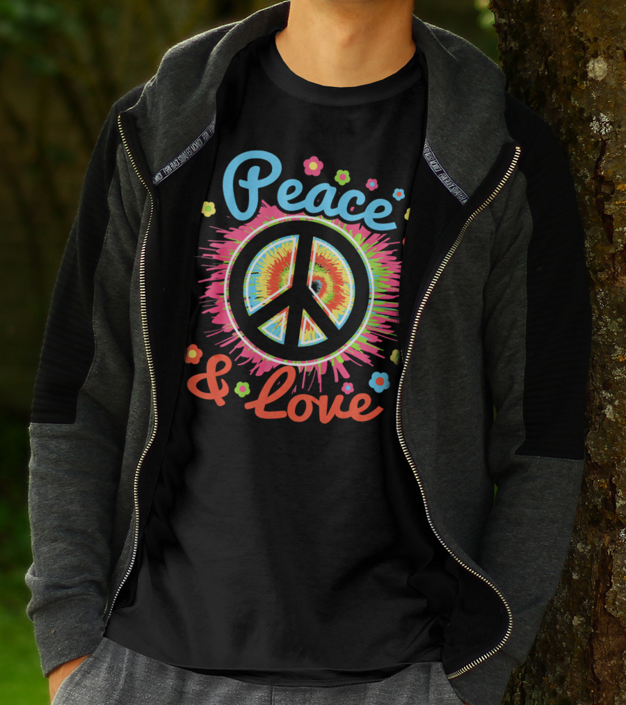 Peace And Love Tie-Dye Peace Sign With Colorful Flowers T-Shirt