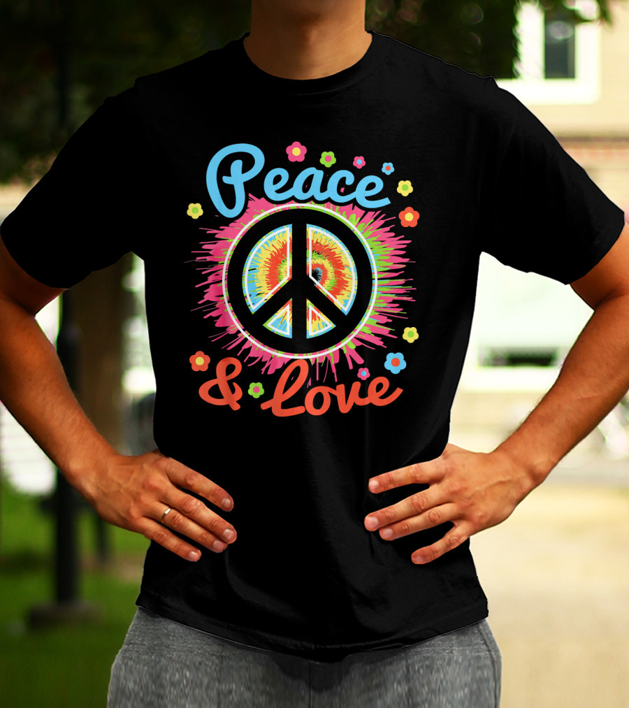 Peace And Love Tie-Dye Peace Sign With Colorful Flowers T-Shirt