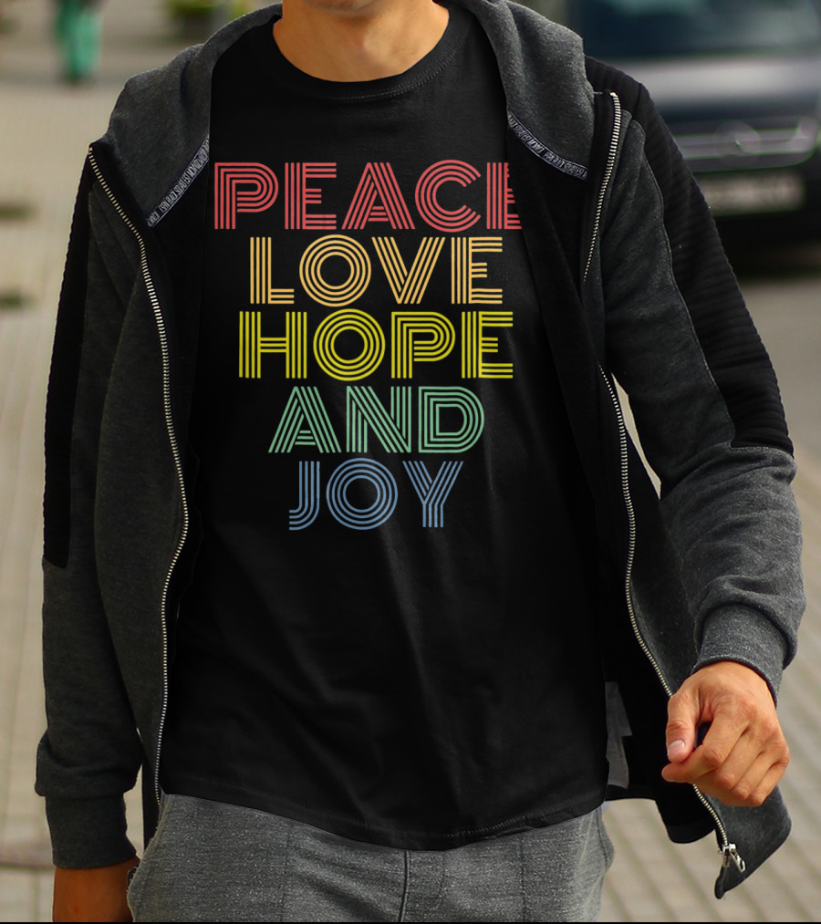 Peace Love Hope And Joy Retro Rainbow Stripes T-Shirt
