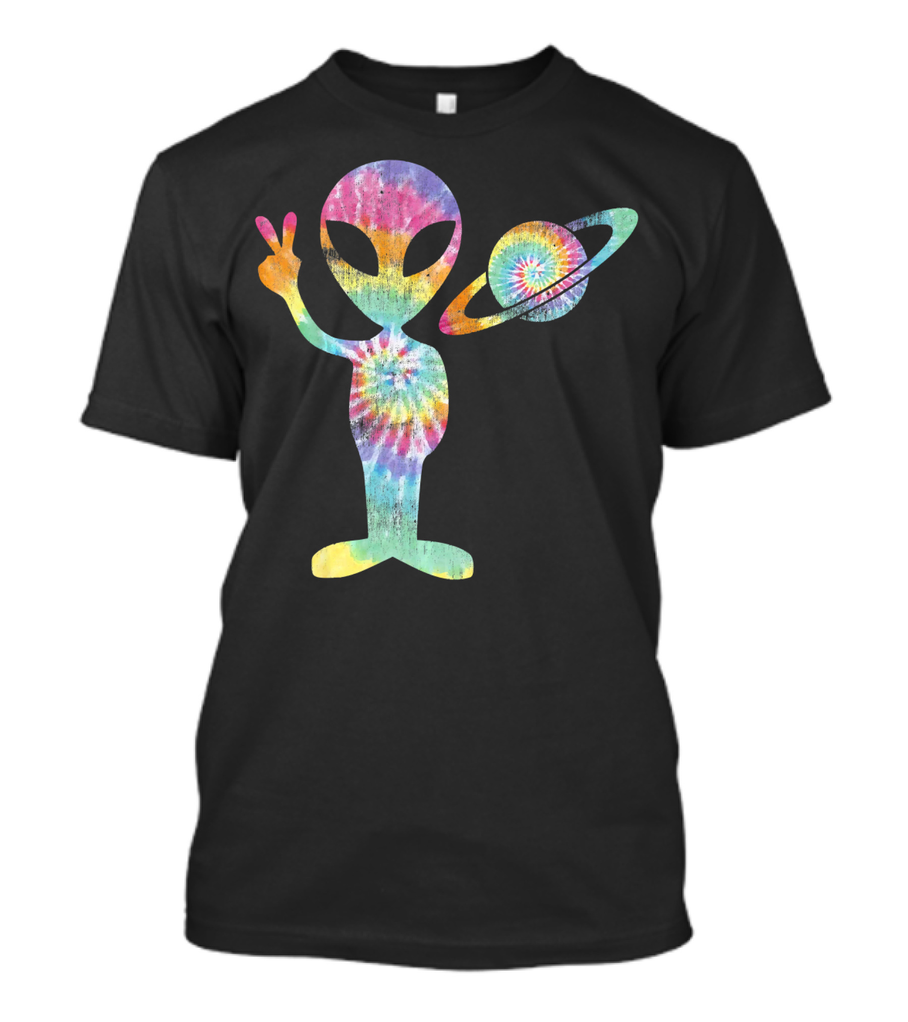 Funny Tie Dye Alien Peace Sign With Planet T-Shirt