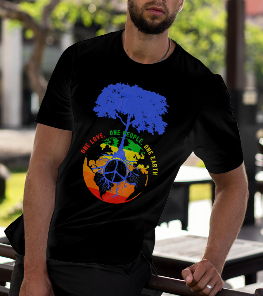 One Love One People One Earth Peace Tree Earth Day T-Shirt