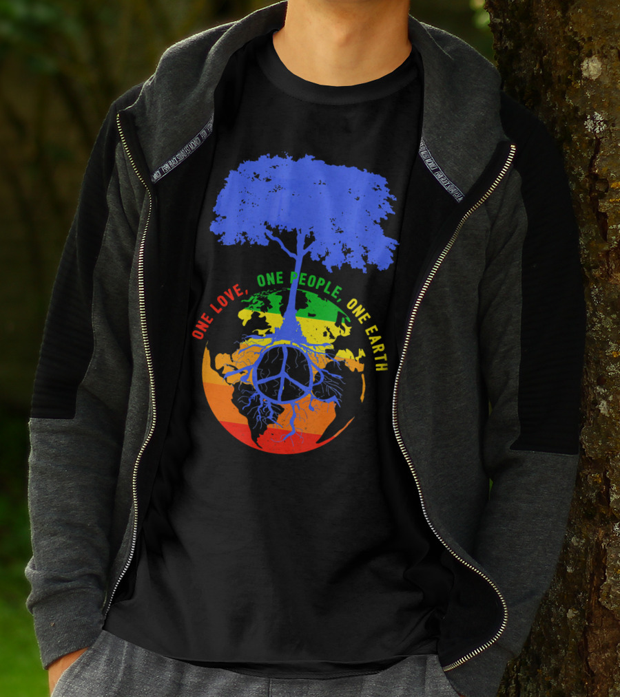 One Love One People One Earth Peace Tree Earth Day T-Shirt