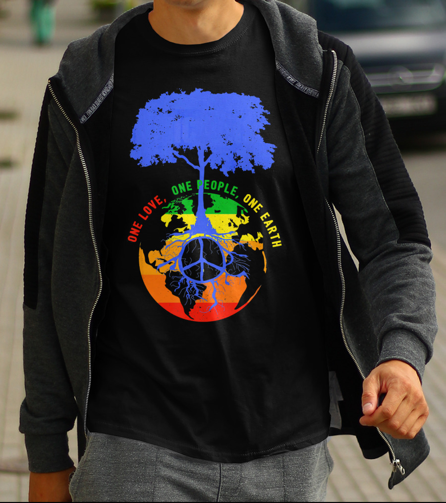 One Love One People One Earth Peace Tree Earth Day T-Shirt