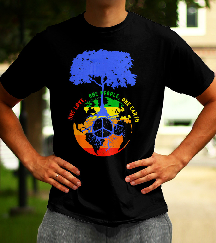 One Love One People One Earth Peace Tree Earth Day T-Shirt