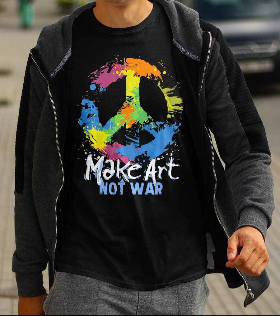 Make Art Not War Peace Symbol Colorful Splatter T-Shirt