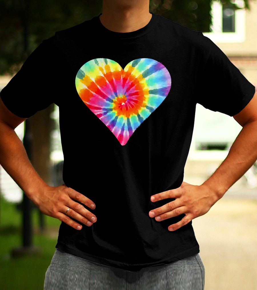 Tie Dye Hippie Heart Peace Spiral Rainbow Heart T-Shirt
