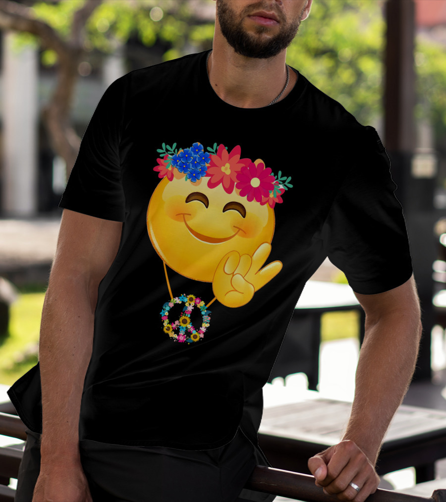 Hippie Flower Power Crown Smiley Peace Sign Necklace T-Shirt