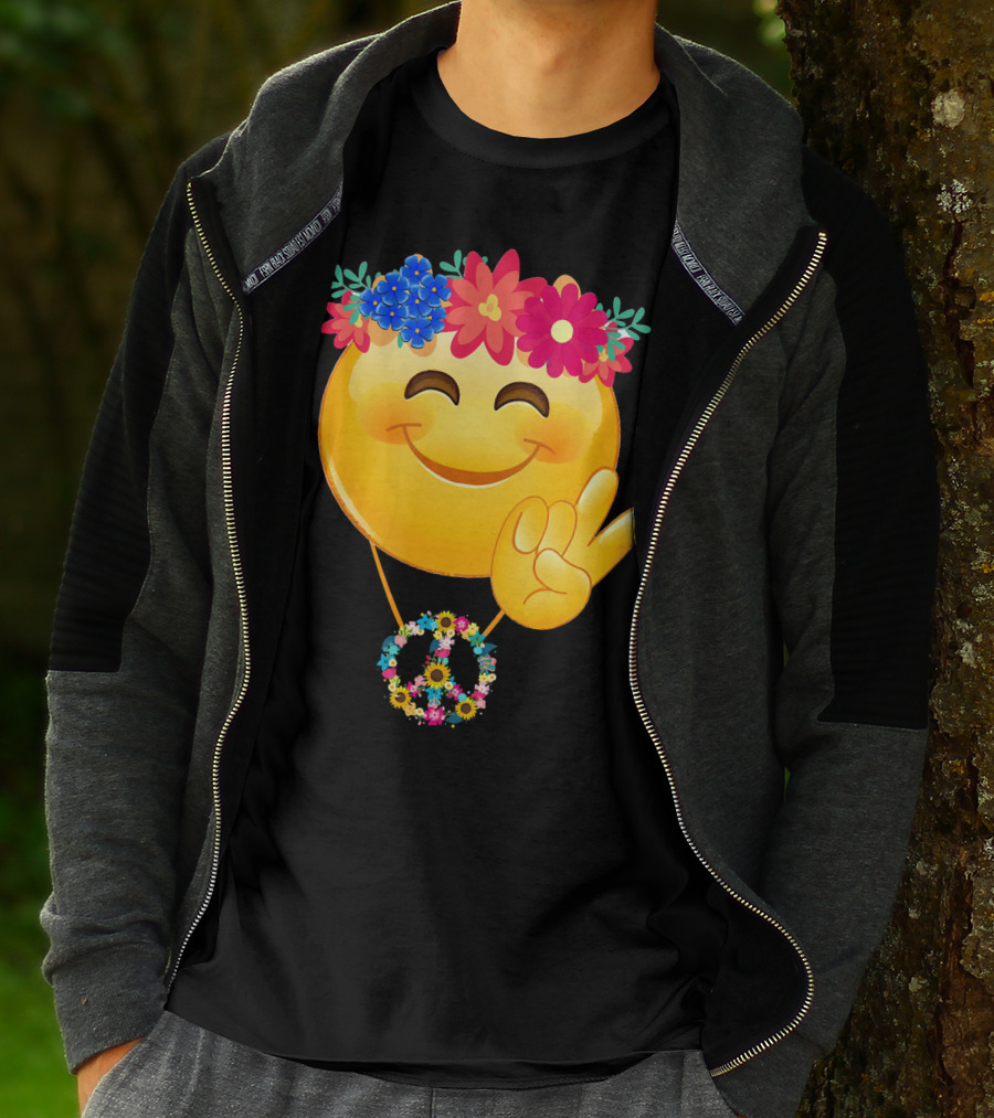 Hippie Flower Power Crown Smiley Peace Sign Necklace T-Shirt