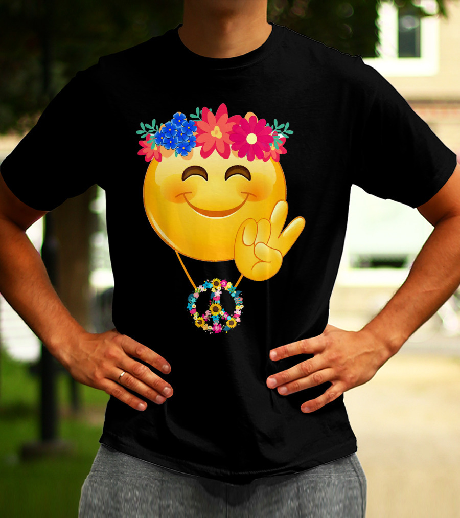 Hippie Flower Power Crown Smiley Peace Sign Necklace T-Shirt